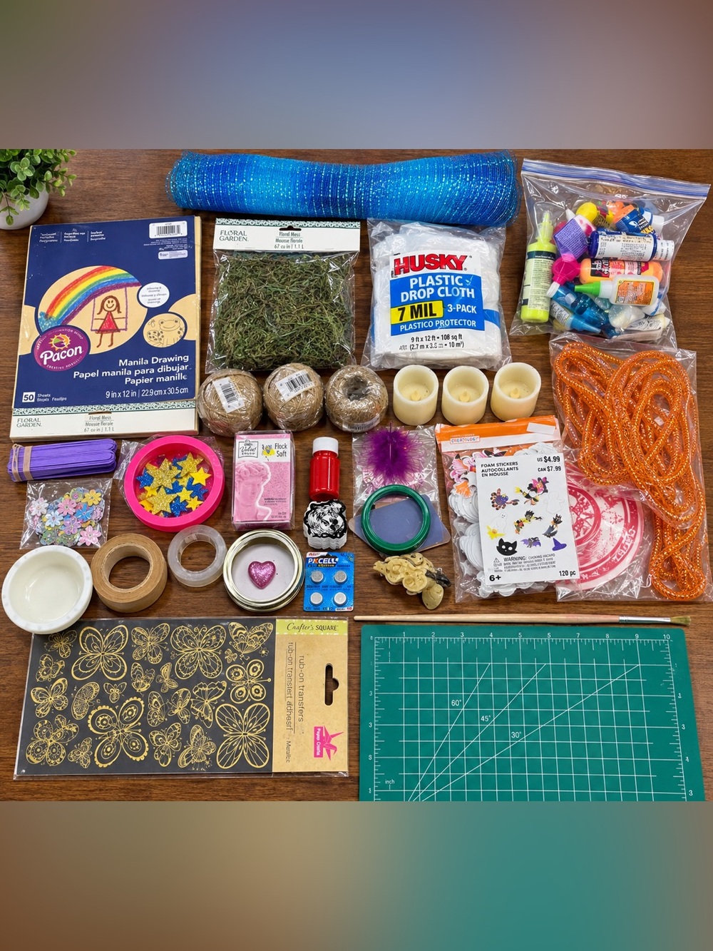 Large Mixed Arts & Crafts Supplies Lot DIY Crafting Paper Paint Mesh Decor